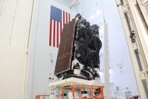 Kacific1 satellite (JCSAT-18/Kacific1) at SpaceX launch facilities, preparing for launch